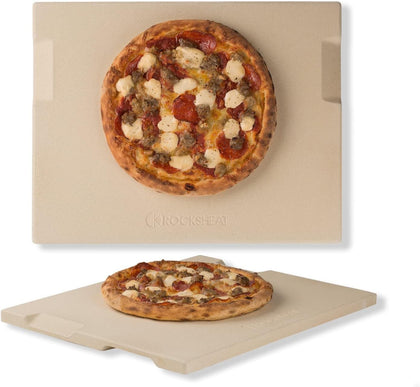 Pizza Stone for Oven and Grill, 15x12 Inch Cordierite Baking Stone with 4 Built-in Handles, 7.4lbs Heavy Duty Thermal