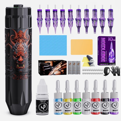 Tattoo Kit Tattoo Gun Kit Wireless Tattoo Machine Kit with Power Supply and Tattoo Cartridge Needles, Tattoo Supplies