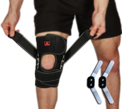 Hinged Knee Brace Support with Strap & Side Patella Stabilizers for Protection & Pain Relief for Arthritis, Meniscus