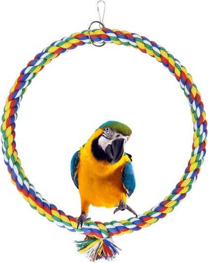 Bird Swing, Cage Hanging Cotton Rope Swing Bite Resistance Perches Boredom Breaker for Budgie, Cockatiels, Conures