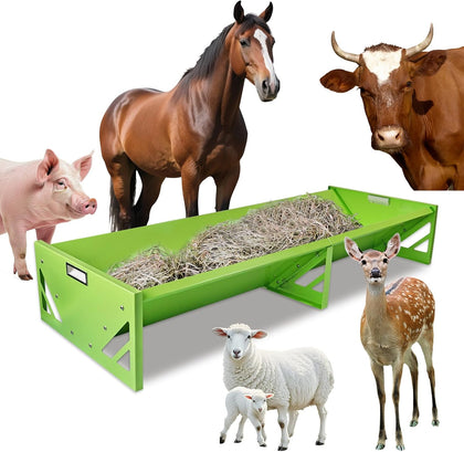 Goat Feeder, 22 Gal Metal Horse Trough Livestock Feeding Trough 55 inch Heavy-Duty Large Capacity Cattle Trough