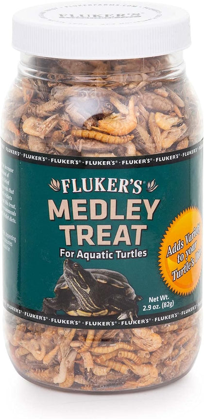 Aquatic Turtle Food, Vitamin, Enriched Medley Treats of Freeze, Dried River Shrimp, Mealworms, and Crickets, 2.9 oz