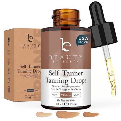 Self Tanning Drops - USA Made with Natural & Organic Ingredients | Medium Face Tanning Drops to Add to Lotion