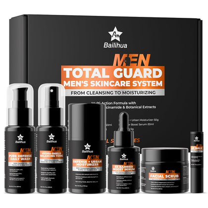 Gift for Men Skincare Men's Skin Care Facial Kit Complete Routine Kit with Niacinamide & Ceramides - Face Cleanser