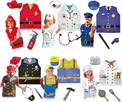 6 Sets Dress Up Trunk for Kids, Pretend Halloween Costumes includes Fireman/Doctor/Police/Pirate/Workerman/Chef