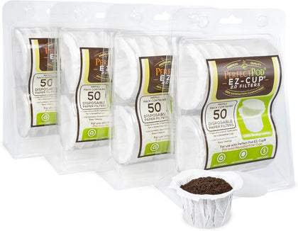 EZ-Cup Disposable Paper Filters with Patented Lid Design for Reusable Coffee Pods - 4 Pack (200 Filters)