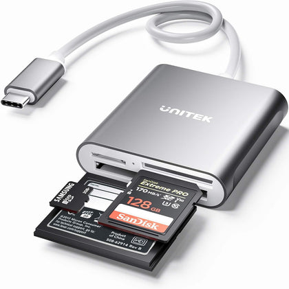 CF Card/MicroSD/SD Type-C Flash Memory Card Reader for USB C Device | High-Speed Read 3 Cards Simultaneously Aluminum