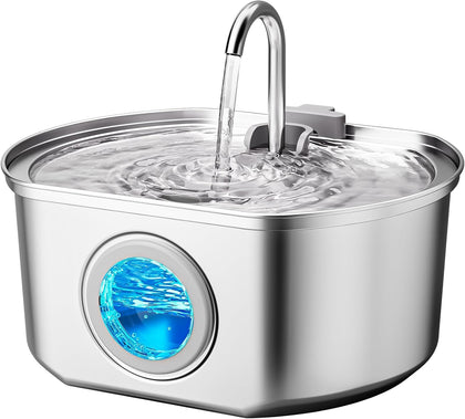 Cat Water Fountain Stainless Steel: 108oz/3.2L Cat Fountain for Drinking - Pet Water Fountain Inside - Automatic Dog