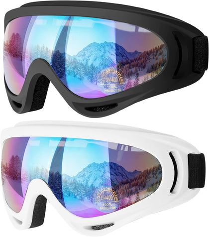 Ski Goggles, 2 Pack Snow Goggles Snowboard Goggles for Men Women Kids | UV Protection Foam Anti-Scratch Dustproof