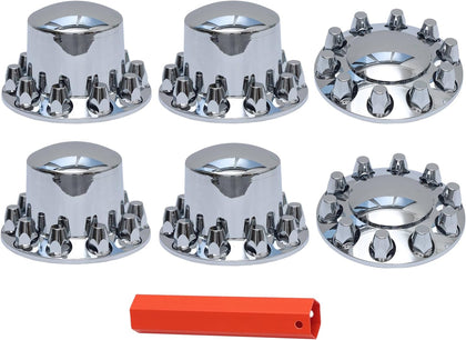 Chromed ABS Plastic Hubcaps Front and Rear Wheel Axle Cover Set with 33mm Thread-On Lug Nut Covers for Semi Trucks