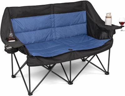 Double Camping Chairs for Adults Folding Loveseat, Heavy Duty Oversized 2 Person Camping Couch Outdoor Portable