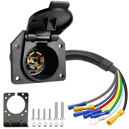 7 Way RV Trailer Light Connector Socket,7 Core Trailer Plug,7 Pin Truck Trailer Plug Quick Converter with Mounting