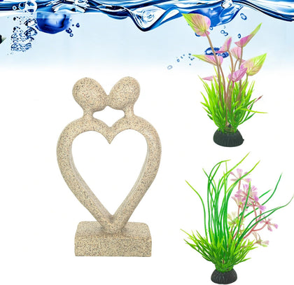 Sandstone Statue Fish Tank Ornaments, Small Fish Aquarium Decorations Home Decor for Goldfish Shrimps, Heart