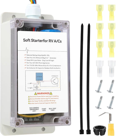 Soft Start For RV Air Conditioner, Easy Start an A/C & Appliances with a Small Generator, Reduces Startup Amps by up to 70%, RV AC Soft Start Kit With Wiring Diagram