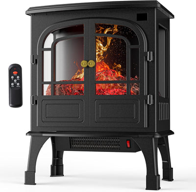Electric Fireplace Heater, 26" Freestanding Two Door Electric Fireplace Stove with 3D Flame Effect & Remote Control