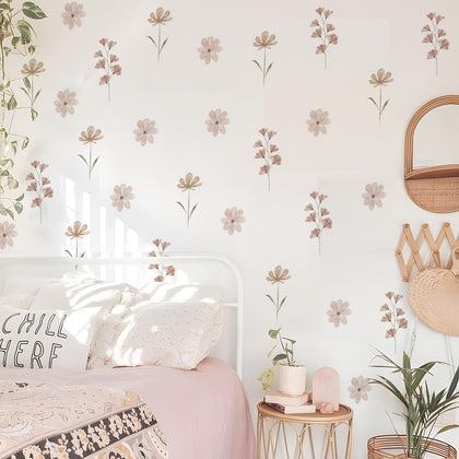 Daisy Wall Decals | 84 PCS Boho Flower Stickers for Girls' Rooms, Playrooms, and Nurseries | Dual Layer Print for