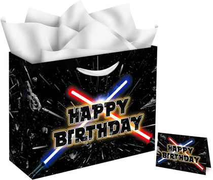 13" Large Star Party Galaxy Gift Bag Set with Greeting Card and Tissue Papers, Happy Birthday Gift Bags for Star