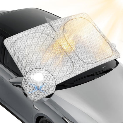 Graphene Windshield Sun Shade for SUVs and Most Mid-Size Sedans, 99% UV Blocking, Dual-Layer Honeycomb Heat Shield