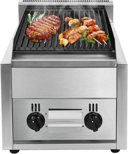Bepritm Natural Gas Charbroil Grill, Commercial Countertop Gas Charbroiler with Pan & Adjustable Temperature, 2800Pa