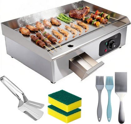 Commercial Electric Griddle 22", 1600W Countertop Flat Top Grill, Stainless Steel Griddle with 122-572°F Adjustable