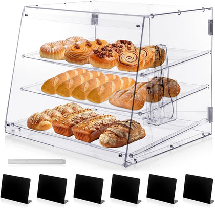 3-Tray Bakery Display Case, Acrylic Clear Display Case Countertop for Bread Pastry Dessert Food Cookie Display