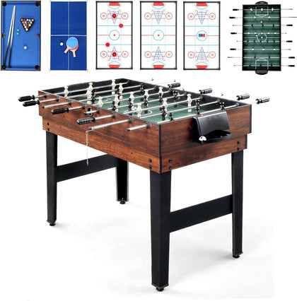 6-in-1 Multi Game Table for Adults, Combo Table for Game Room, 48" Game Table Set for Family w/Hockey, Foosball