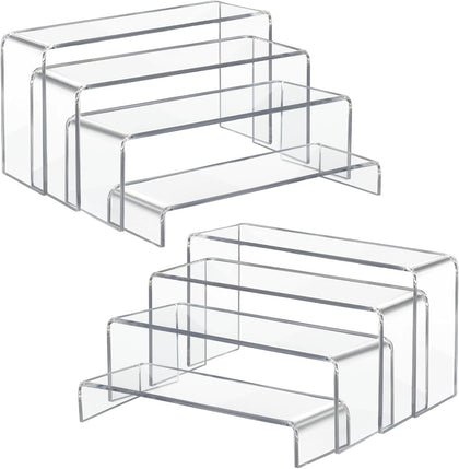 Acrylic Display Risers 8 Pcs 2 Set (7”L~8”L~9”L), Clear Rectangular Display Shelf for Dessert Table & Cupcake