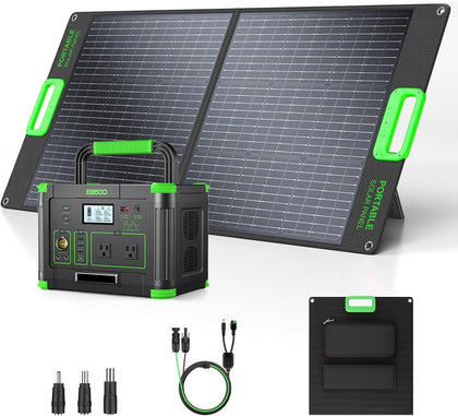 500W Portable Power Station with 100W Solar Panel, 519.48Wh Solar Generator | with 60W USB-C PD Output, 120V Pure