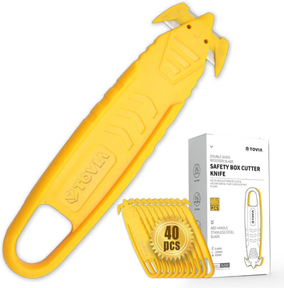 Safety Box Cutter, 40 Pcs Double Sided Blade Utility Knife, Yellow