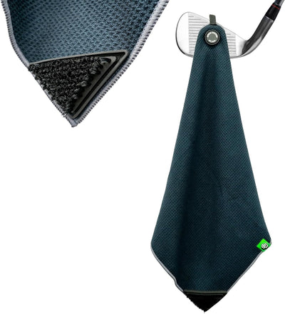 Scrub Doctor Golf Towel (Black) - Built-in Club Scrub Brush and Magnet - Clean Grooves - Magnetic for Strong Hold to