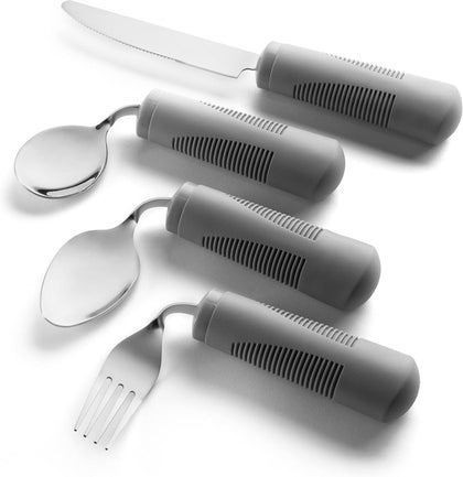 Adaptive Utensils (4-Piece Kitchen Set) Weighted, Non-Slip Handles for Hand Tremors, Arthritis, Parkinson’s Elderly