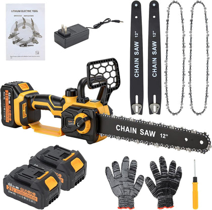 12" Brushless Cordless, Chainsaw with 2x4.0 Ah Batteries, 1200W High Power Electric Chainsaw with Auto Oiler & 2