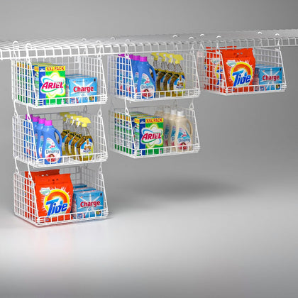 3-Pack Laundry Room Organization and Storage, Hanging Wire Basket for Laundry with 360°Rotating Hooks, Over Washer