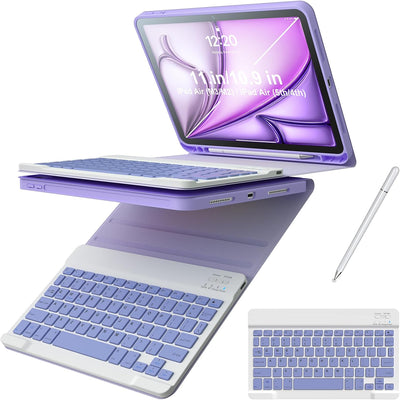 for iPad Case with Detachable Bluetooth Keyboard (USB-C Rechargeable) & Stylus Pen for iPad Air 11" (M2/M3 2024/2025)