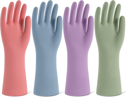 Rubber Cleaning Gloves for Dishwashing, 4 Pairs Reusable Kitchen Gloves for Washing Dishes and Household Cleaning