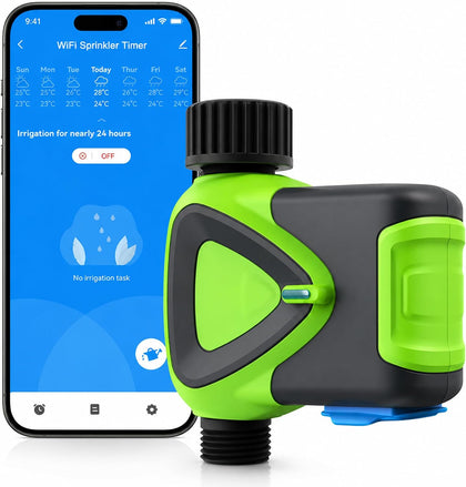 WiFi Sprinkler Timer, Smart Water Hose Timer with APP Control, Rain Delay, Auto & Manual Watering Mode, WiFi