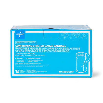 Sterile Conforming Gauze Bandages, 3" x 75", Ideal for Wound Care, Pack of 96