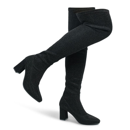 Women's Comfort Thigh High Boots Sexy Pointy-toe and High-heel Party Wedding Chunky Boots Shiny Dressy Over The Knee