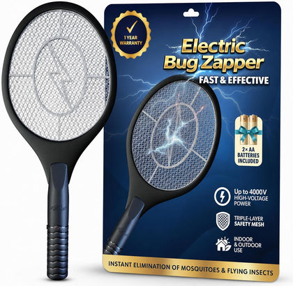 Bug Zapper Racket, Electric Fly Swatter for Mosquitoes, Flies, and Flying Insects, 18 Inch Handheld Battery Powered