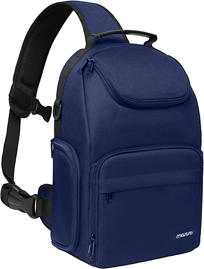 Camera Sling Bag, Camera Case Crossbody Photography Bag, Navy Blue | DSLR/SLR/Mirrorless Camera Backpack with Tripod
