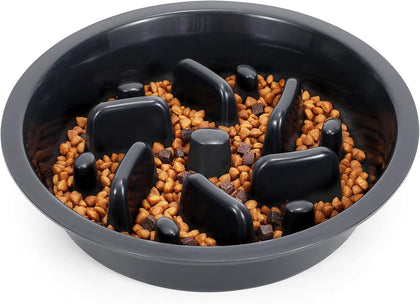 Dog Slow Feeder Bowl - Reduce Slip Puzzle Bowl for Elevated Pet Feeders - Interactive Bloat Stop Dog Dishes - Dark