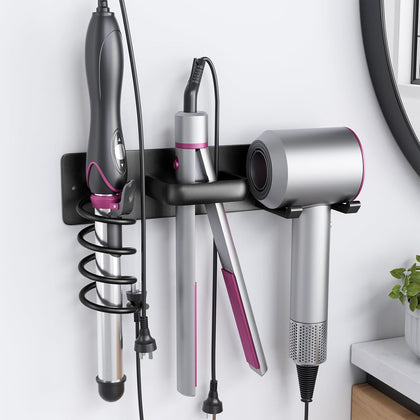 Hair Dryer Holder Wall Mount Aluminum Alloy Hot Tools Organizer | Heavy Duty, Matte Black