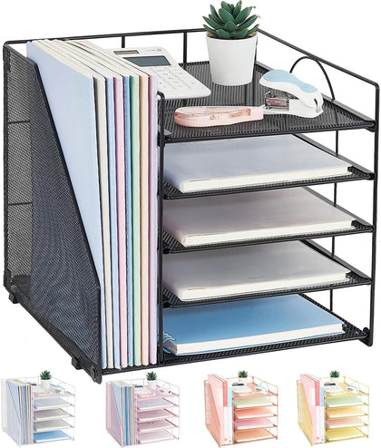 Desk Organizers and Accessories, 5-Tier Paper Letter Tray Organizer with File Holder, Desktop Organizer for Office