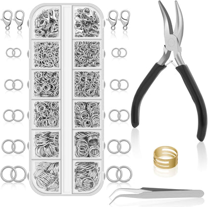 1200PCS Jump Rings for Jewelry Making Kit, Jump Rings and Necklace Clasps with Jump Ring Pliers Tools for Jewelry