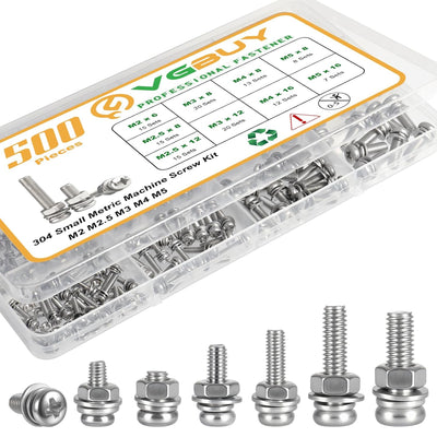 500Pcs Stainless Steel Nut and Bolt Assortment Kit, M2 M2.5 M3 M4 M5 Small Metric Machine Screws, Multipurpose