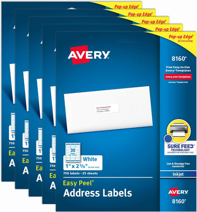 Easy Peel Printable Address Labels with Sure Feed, 1" x 2-5/8" Customizable Stickers, White, 3,750 Blank Mailing