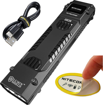 EDC29 6500 Lumen Rechargeable EDC Tactical Flashlight (Black) | USB-C Fast Charging, Slim Flat Shape, Spotlight