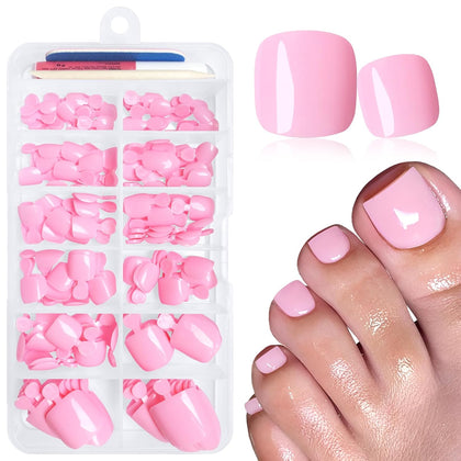 168pc Press on Toenails Women Fake Toe Nails with Adhesive Tabs, Pink Fake Toenails Press on Nails Toe Acrylic Nail
