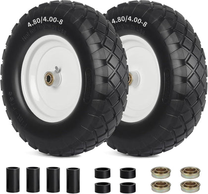 4.80/4.00-8" Wheelbarrow Tire, 16" Flat-Free Solid Tire and Wheel, 3" Centered Hub, 5/8" Axle Bore Hole, for Garden