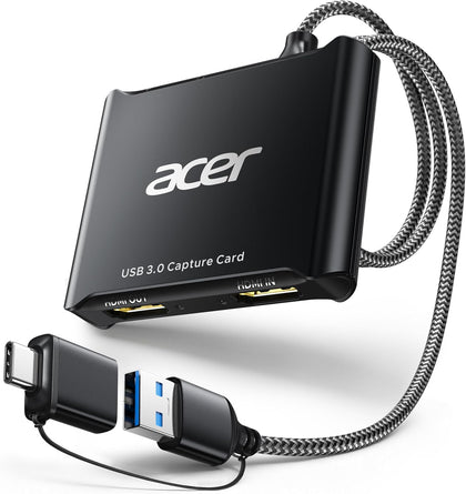 USB 3.0 HDMI Capture Card, 4K HDMI Loop-Out, 1080P 60Hz for Streaming | Low-Latency Audio Video Capture, USB Type-A &